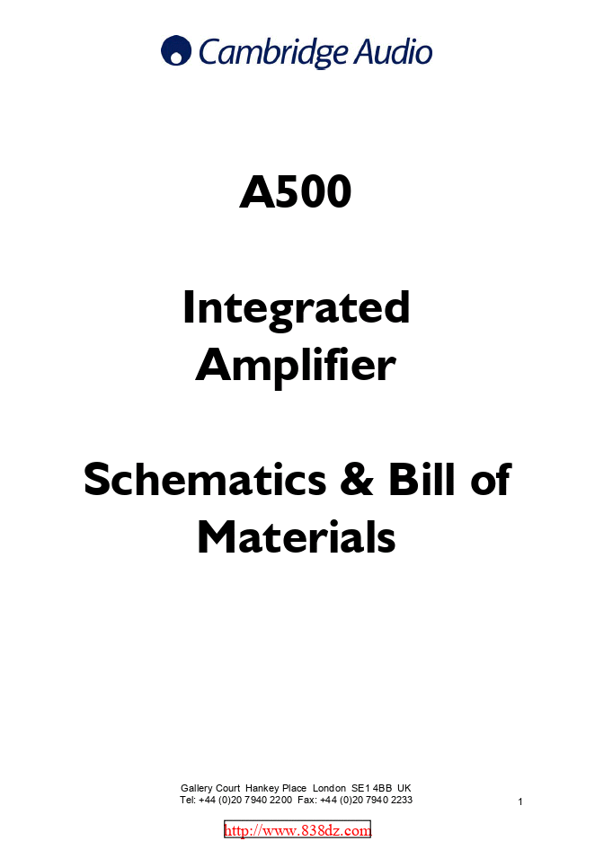 Cambridge Audio 剑桥A500功放维修图纸
