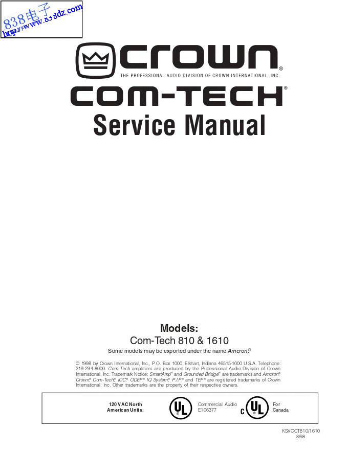 CROWN皇冠COM-TECH 810 COM-TECH 1610 CT810 CT1610功放维修手册