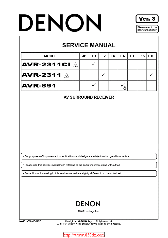 Denon天龙 AVR-2311功放维修手册
