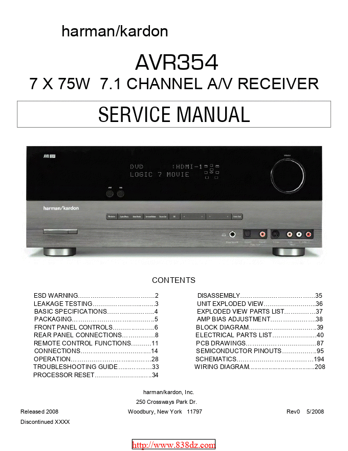 Harman Kardon哈曼卡顿 AVR354 功放维修手册