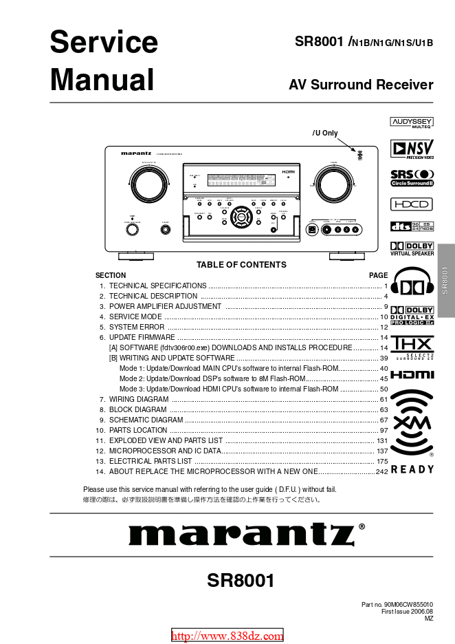 Marantz马兰士 SR8001功放维修电路图