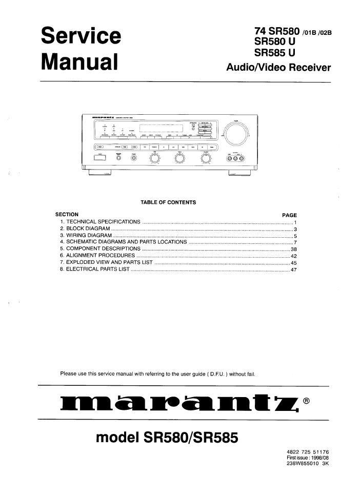 Marantz马兰士 SR580 功放维修手册