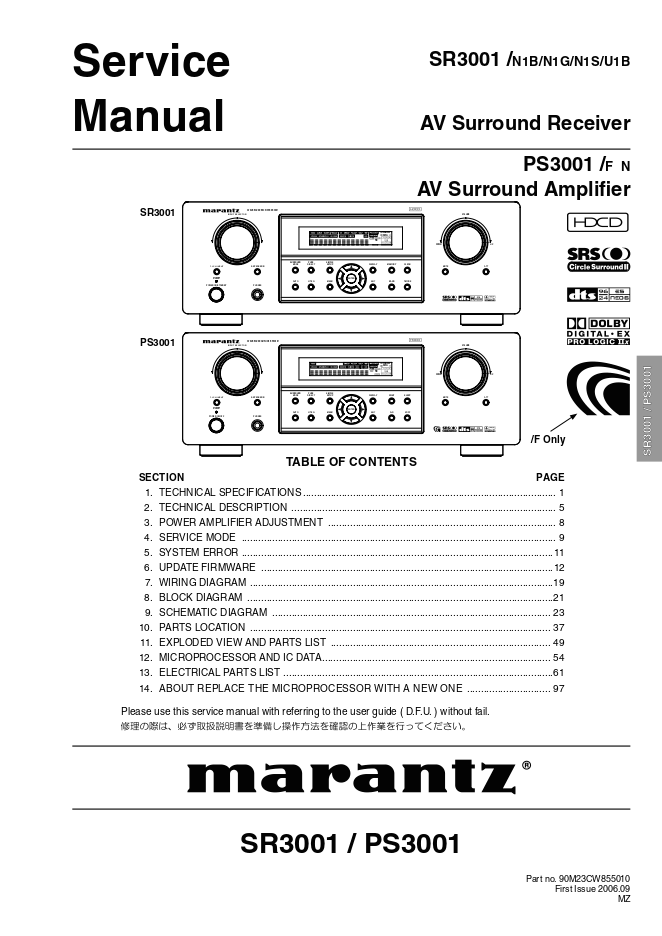 Marantz马兰士SR3001 PS3001功放维修手册