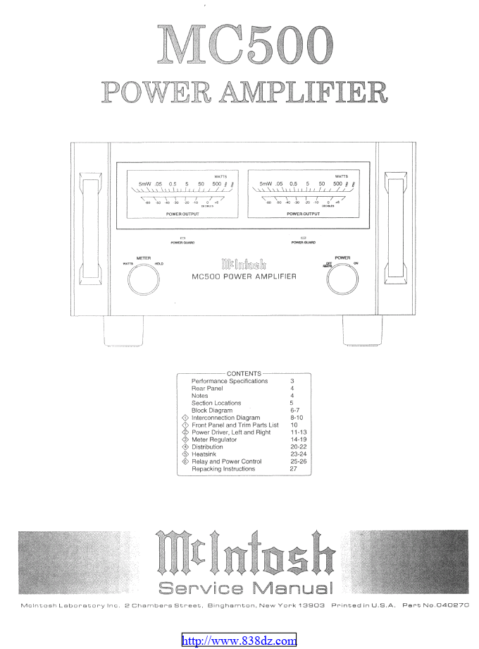 McIntosh 麦景图MC500晶体管功放维修手册