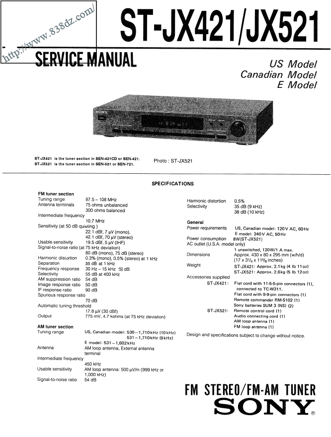 SONY索尼ST-JX421 ST-JX521收音头维修手册