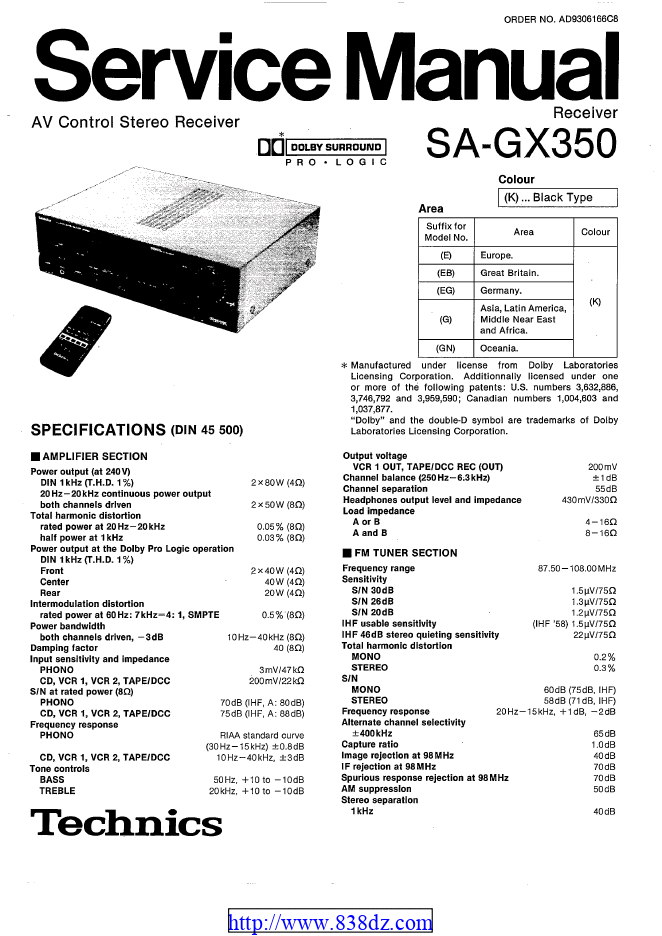 Technics松下 SA-GX350 AV功放维修手册