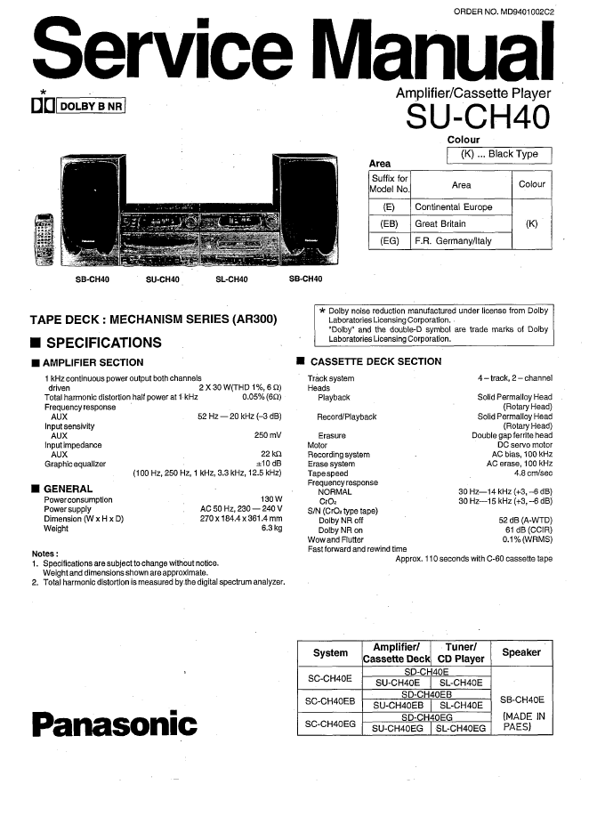 Technics松下SU-CH40放大器部分维修手册