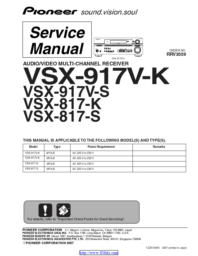 先锋pioneer VSX-817-S功放维修手册