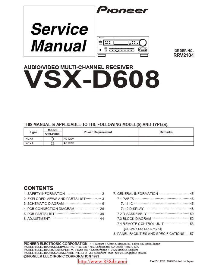 pioneer 先锋VSX-D608功放维修手册